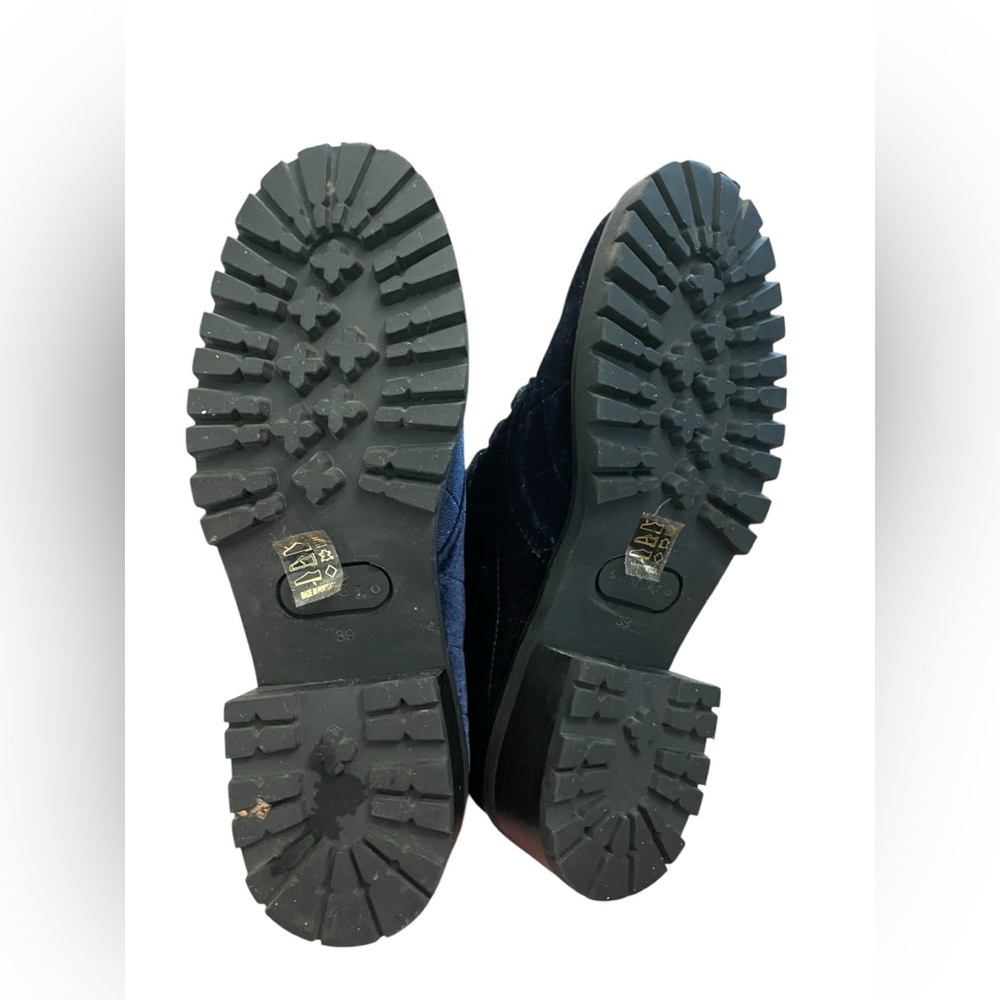 SANDRO Paris Aron Blue Quilted Velvet Combat Hiker Boots - Picture 14 of 15